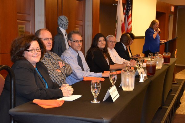 Lemoore Council candidates (left to right) Angela Valenzuela, Joe Simonson, Ray Etchegoin, Holly Blair, Dave Brown and Eddie Neal.